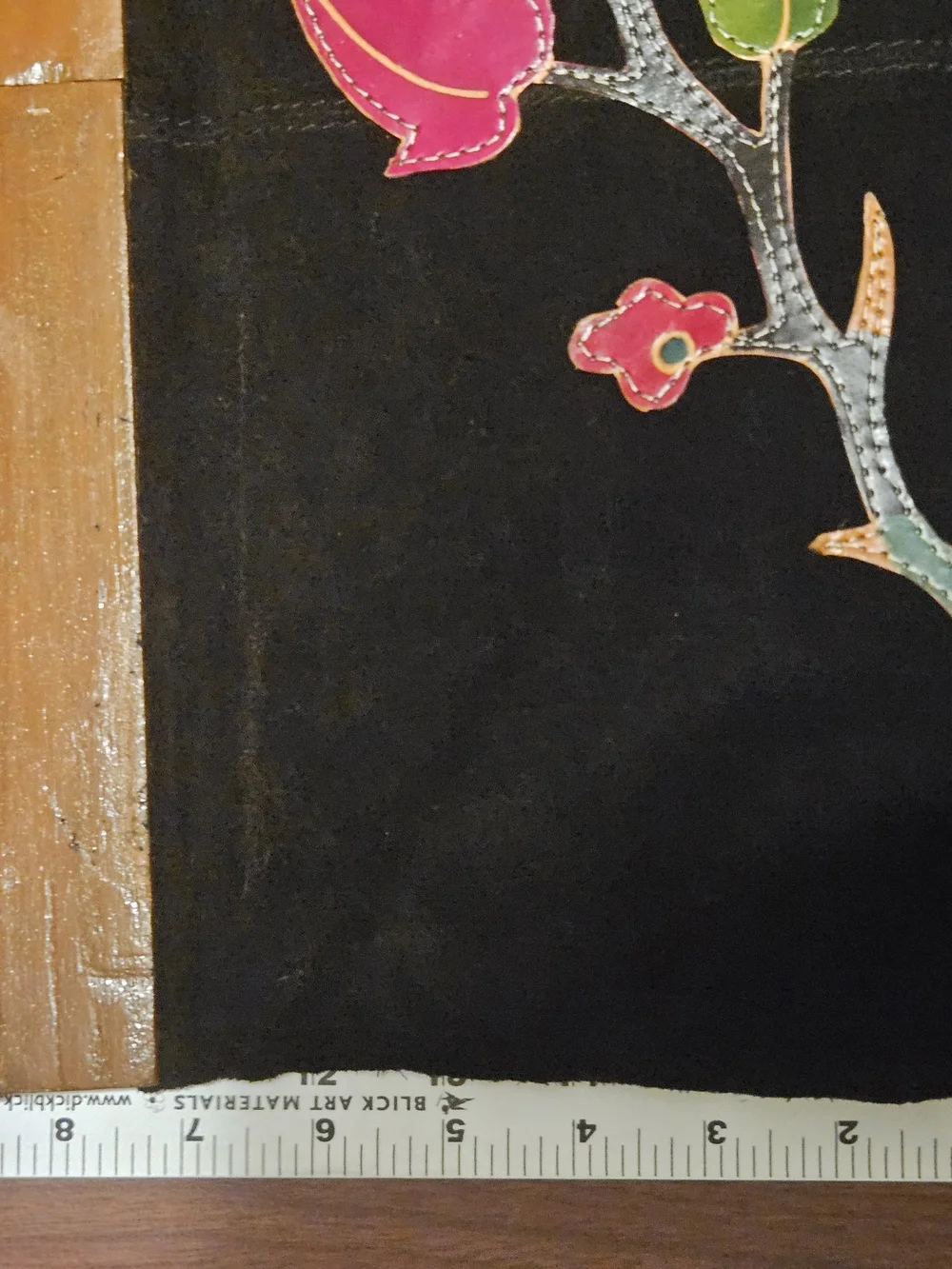 Black Floral Appliqué Clutch with Multicolor Stitching
